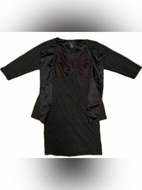 Etcetera Black Geometric Midi Dress and Jacket Set